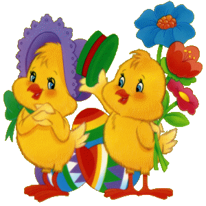 Radosne kurczaki z pisanką i kwiatami